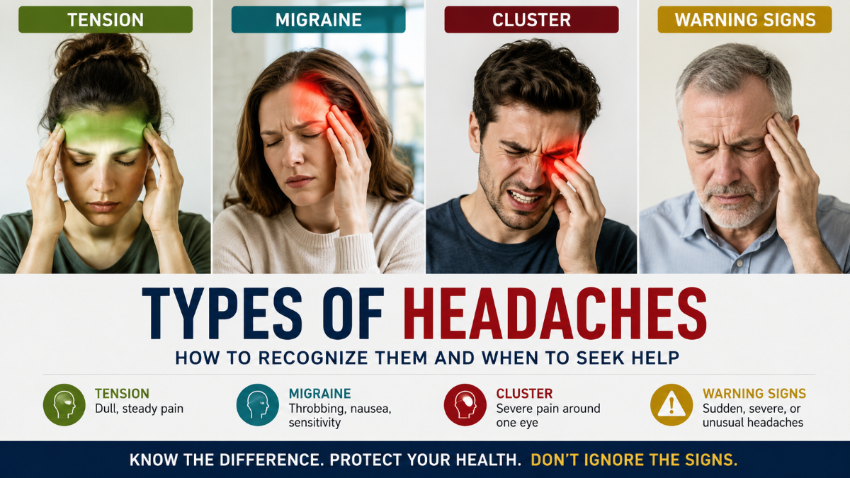 Types of Headaches: How to Recognize Tension, Migraine, Cluster Pain, and Warning Signs